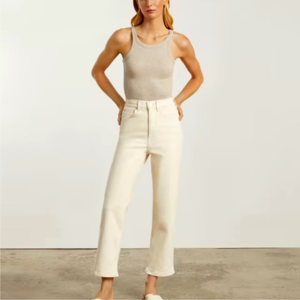 Everlane High-Waist Straight Leg Cream Jeans- Size 28- Capsule Wardrobe